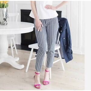 J Crew Martie Gingham Ankle Pants Navy Blue White Size 4 Cotton Plaid